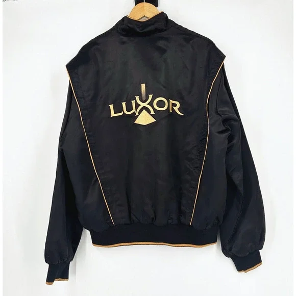 VTG M.A.P 80s Satin Bomber Luxor Las Vegas XL Jacket Zip Made In USA Embroidered
